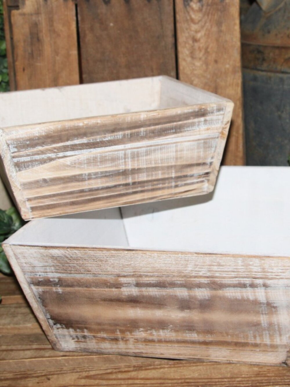 Pair of Shabby Rustic Distressed White Farmhouse Wood Planter Decor Boxes